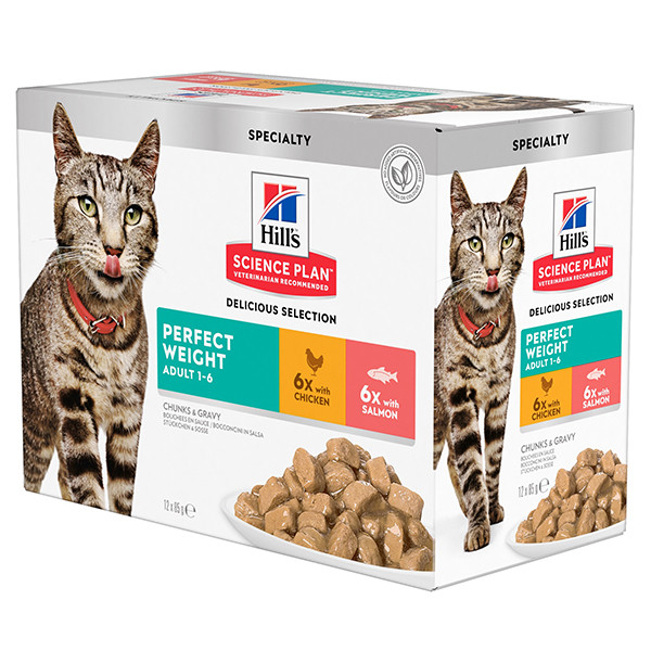 Hill's Adult Perfect Weight Combipack Huhn Lachs Katzen-Nassfutter 85g