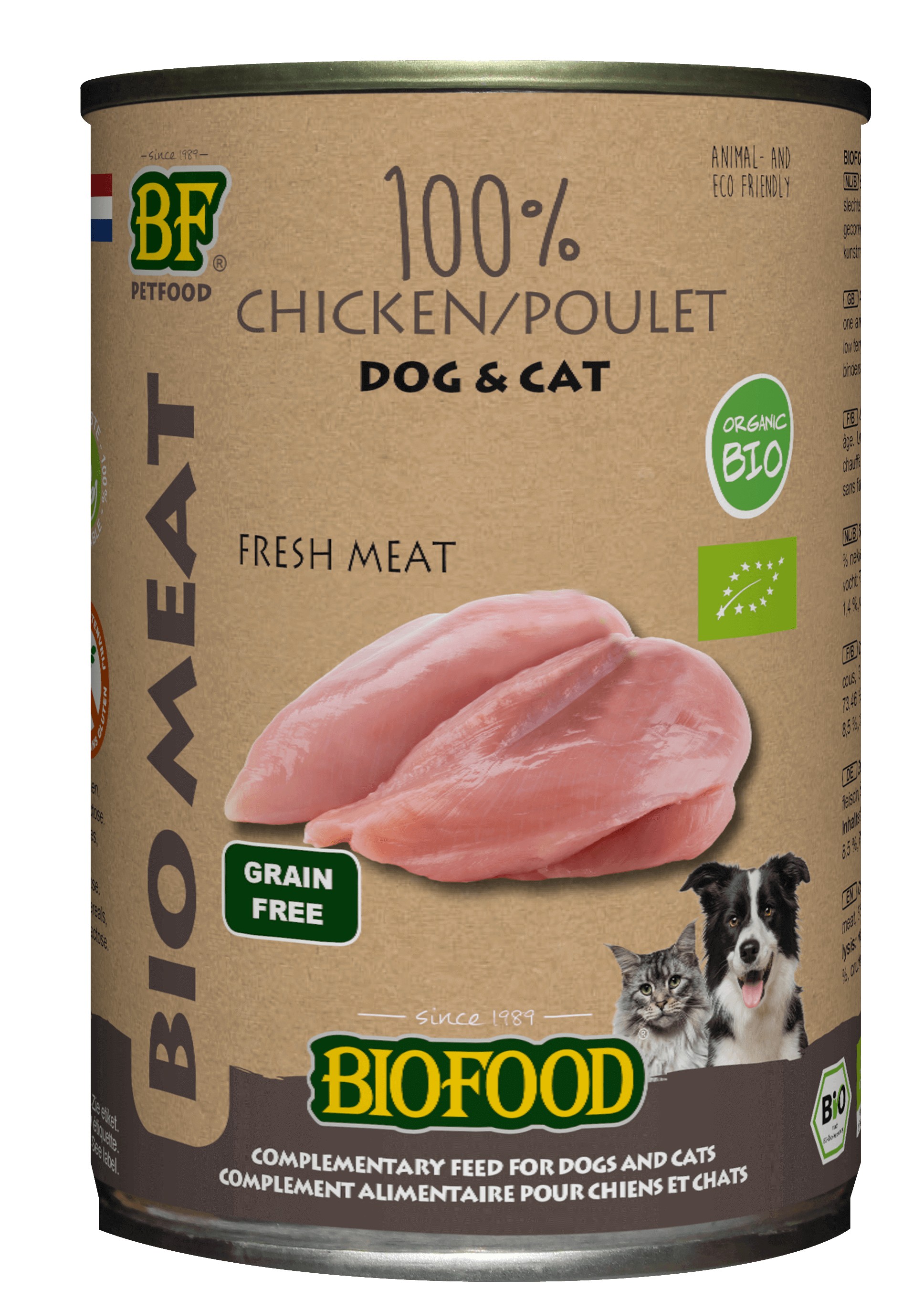 Biofood Organic 100% kippenvlees blik 400 gr hond & kat