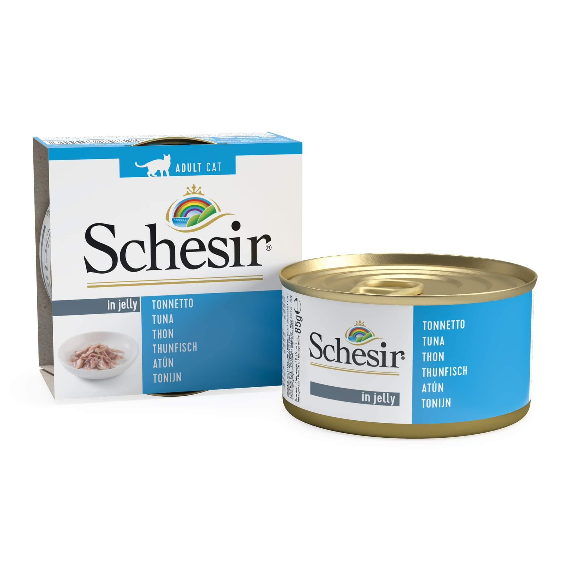 Schesir Katzenfutter, Thunfisch Mit Surimi In Gelatine, 12 X 85 G Dosen - 100% Natürliche Zutaten
