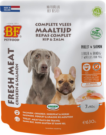 BF Petfood Frischfleisch Huhn mit Lachs Hundefutter Portionspackungen