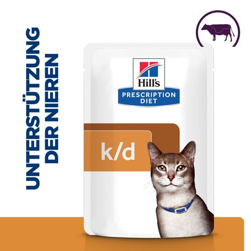 Hill's Prescription Diet K/D Kidney Care Nassfutter für Katzen mit Rind (Frischebeutel)