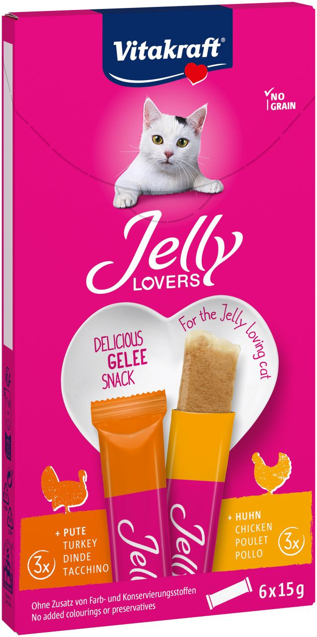 Vitakraft Jelly Lovers met kip & kalkoen kattensnack (6 x 15 g)