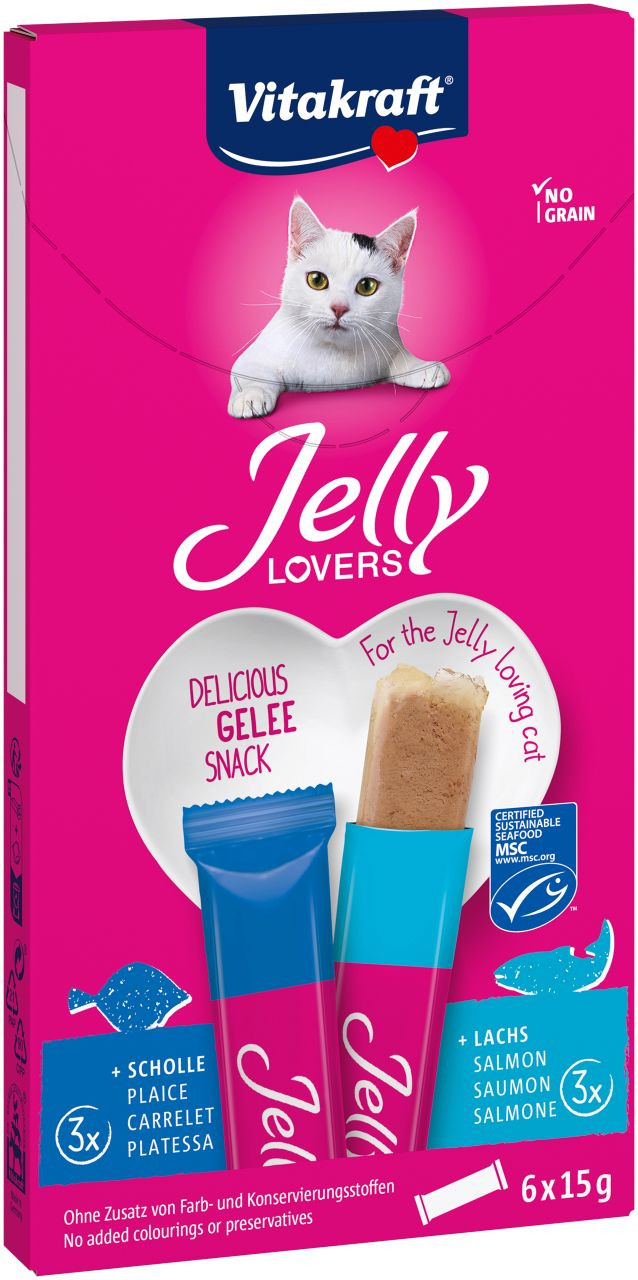 Vitakraft Jelly Lovers met zalm & schol kattensnack (6 x 15 g)