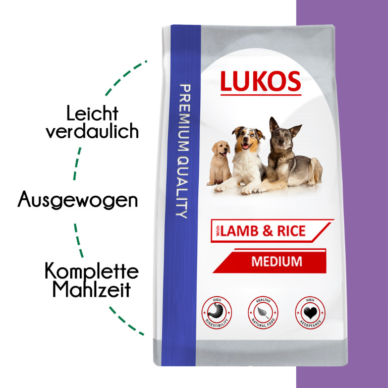 Lukos Adult Medium met lam & rijst - premium hondenvoer
