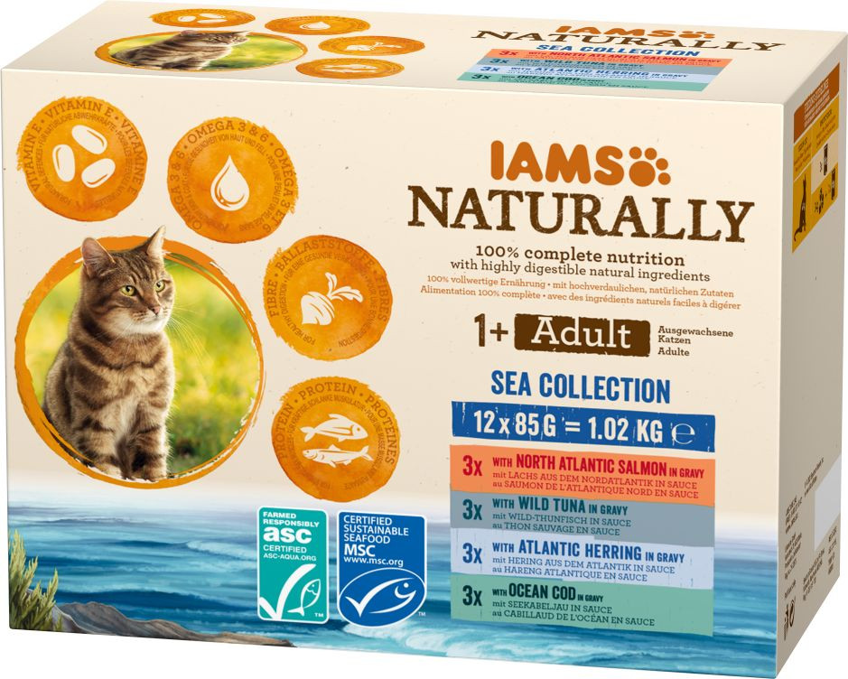 Iams Naturally Adult Sea Collection natvoer kat (12x85gr)