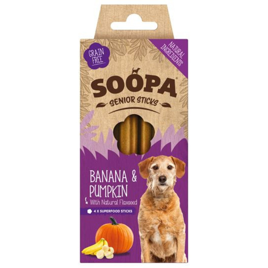 Soopa Dental Sticks Senior met pompoen & banaan voor de hond