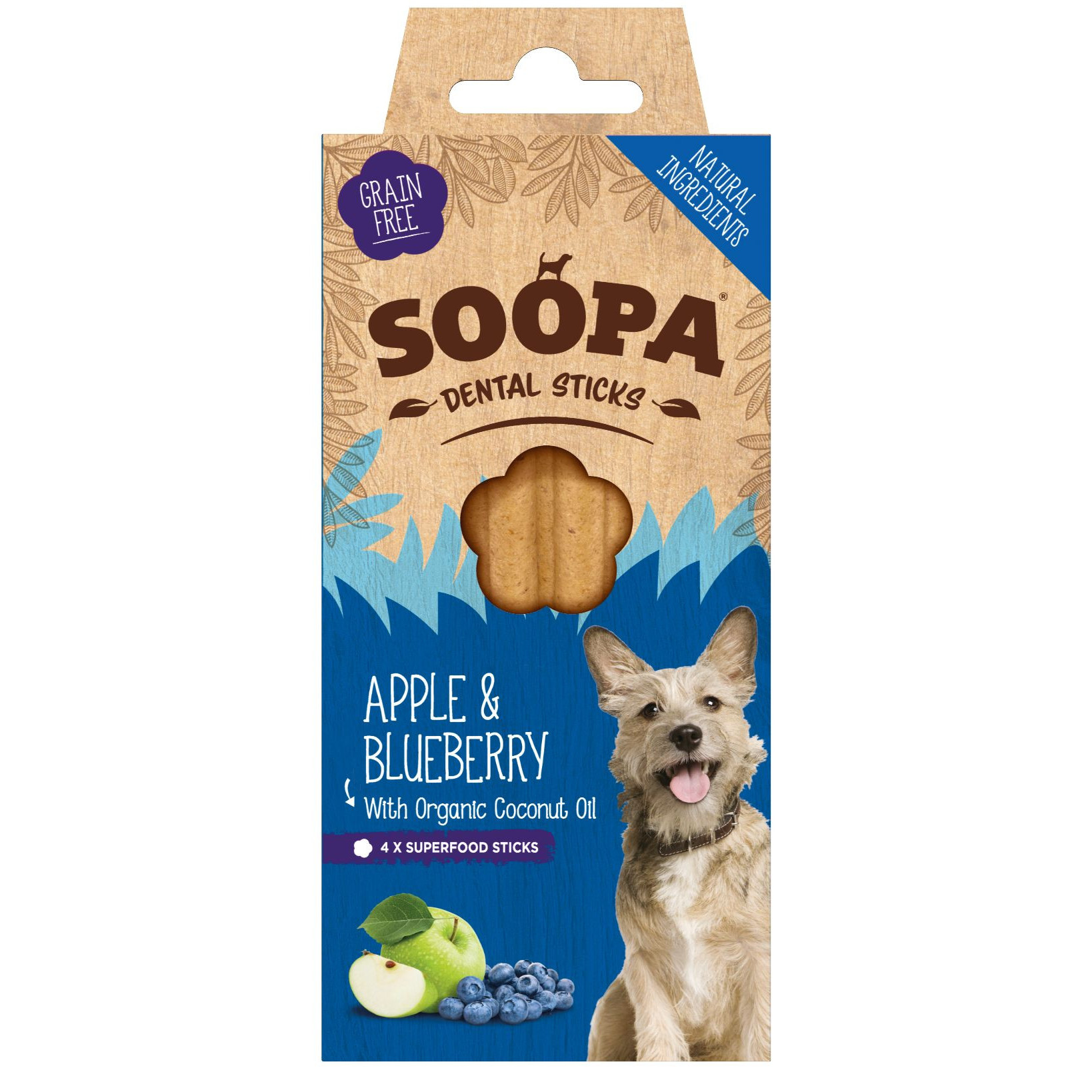 Soopa Dental Sticks met appel en bosbes voor de hond
