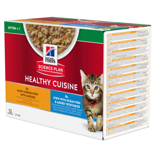 Hill's Healthy Cuisine Kitten Ragout mit Huhn & Gemüse, mit Meeresfisch & Gemüse Multipack