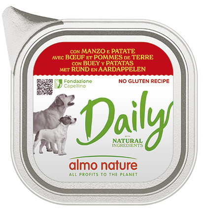 Almo Nature Daily met rund en aardappelen natvoer hond
