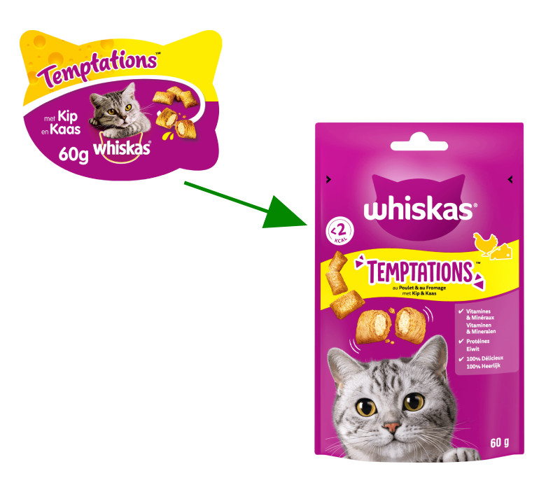 Whiskas Temptations mit Huhn und Käse Katzensnacks