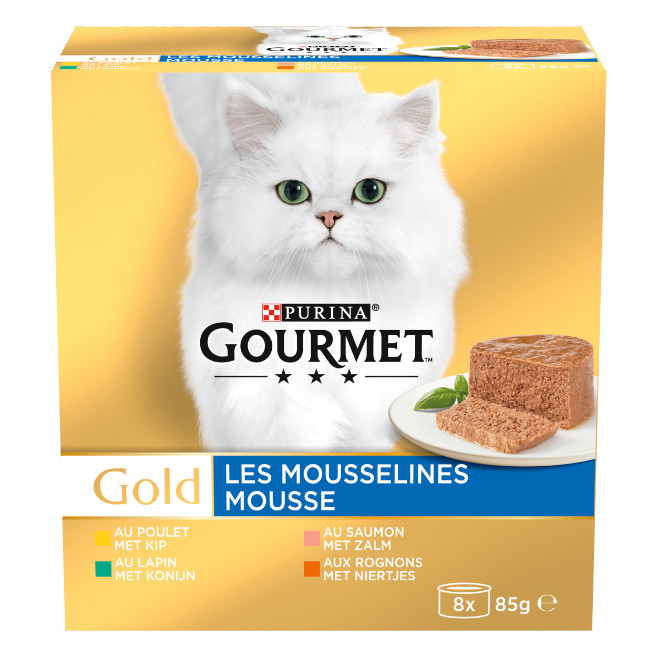 Gourmet Gold 8-Pack Mousse Huhn/Lachs/Niere/Kaninchen Katzenfutter