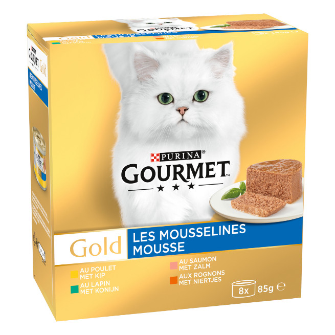 Gourmet Gold 8-Pack Mousse Huhn/Lachs/Niere/Kaninchen Katzenfutter