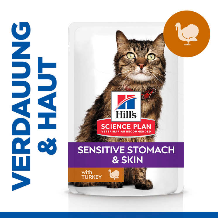 Hill's Adult Sensitive Stomach & Skin nat kattenvoer met kalkoen maaltijdzakje multipack