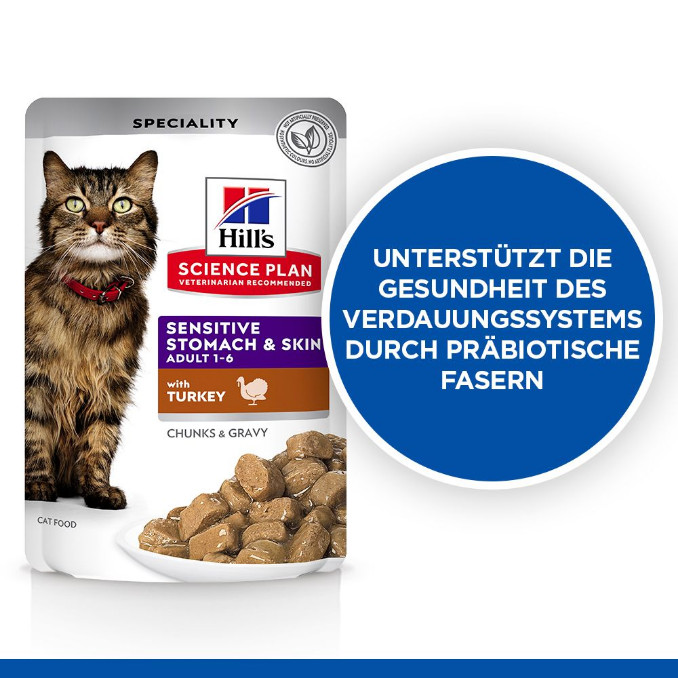 Hill's Adult Sensitive Stomach & Skin nat kattenvoer met kalkoen maaltijdzakje multipack