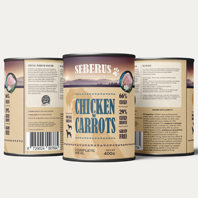 Seberus Chicken w/Carrots getreidefreies Hunde-Nassfutter 