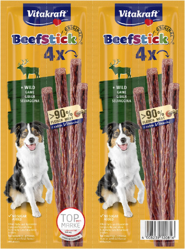 Vitakraft Beefstick met wild hondensnack (4 st.) Vitakraft Beefstick met wild hondensnack (4 st.)