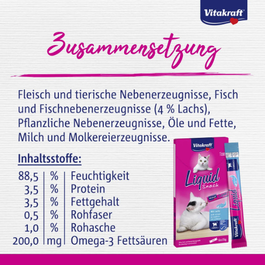 Vitakraft Liquid Snacks met zalm kattensnack (6 x 15g)