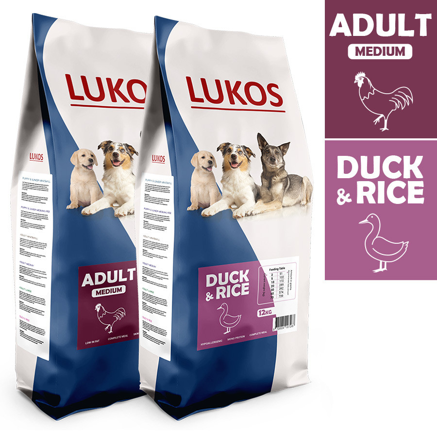 Lukos probeerpakket -met gevogelte en met eend- premium hondenvoer