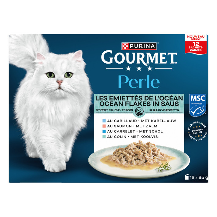 Purina Gourmet Perle Duo met zalm-koolvis, zalm-witvis, zeevis-tonijn of sardine-tonijn natvoer kat (12x85 g)