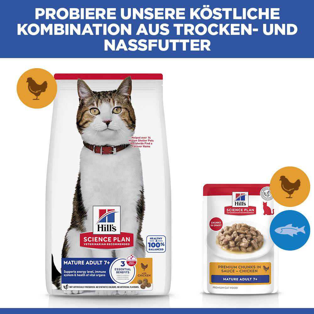 Hill's Mature Adult 7+ nat kattenvoer met kip maaltijdzakje multipack