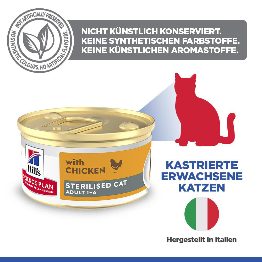 Hill's Adult Sterilised Cat mit Huhn Katzen-Nassfutter (Mousse, Dose)