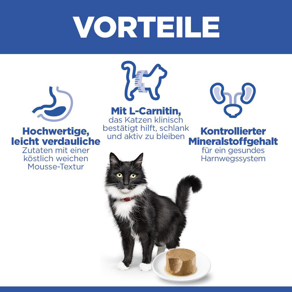 Hill's Mature Adult Sterilised Cat mit Huhn Katzen-Nassfutter (Mousse, Dose)