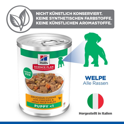 Hill's Puppy mit Huhn und Gemüse Welpen-Nassfutter (Eintopf, Dosen)