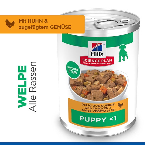 Hill's Puppy mit Huhn und Gemüse Welpen-Nassfutter (Eintopf, Dosen)