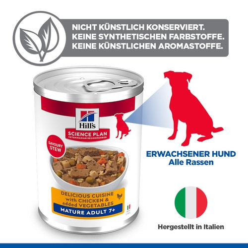 Hill's Mature Adult mit Huhn und Gemüse Hunde-Nassfutter (Eintopf, Dosen)