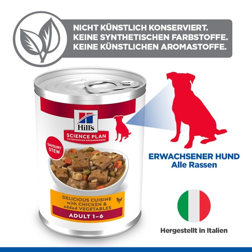 Hill's Adult mit Huhn und Gemüse Hunde-Nassfutter (Eintopf, Dosen)