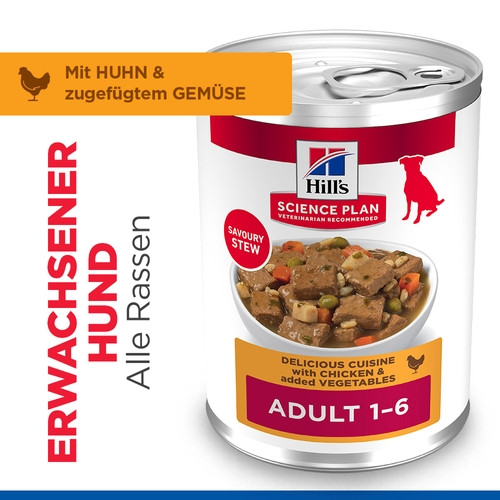 Hill's Adult mit Huhn und Gemüse Hunde-Nassfutter (Eintopf, Dosen)