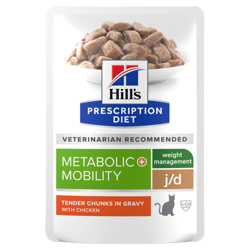 Hill's Prescription Diet J/D Weight Metabolic + Mobility Nassfutter für Katzen mit Huhn (Beutel)